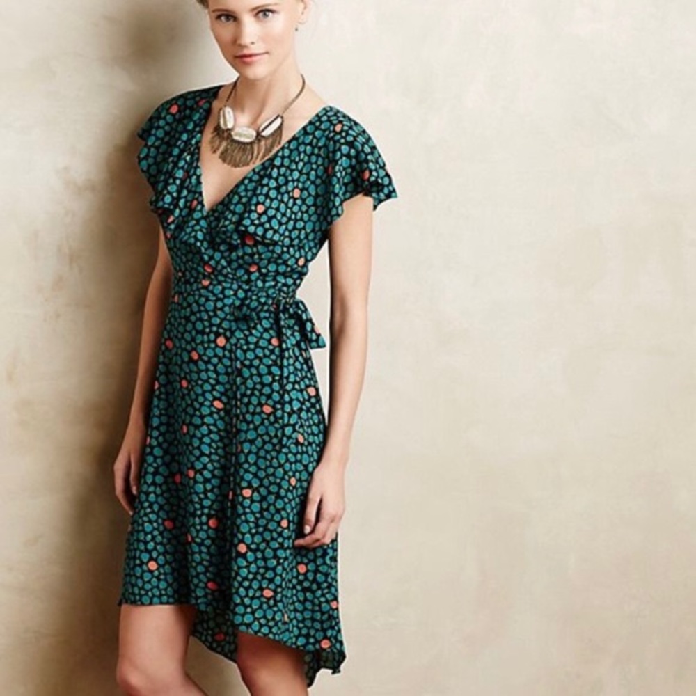 Anthropologie HD in Paris Floral Dress Faux Wrap 0